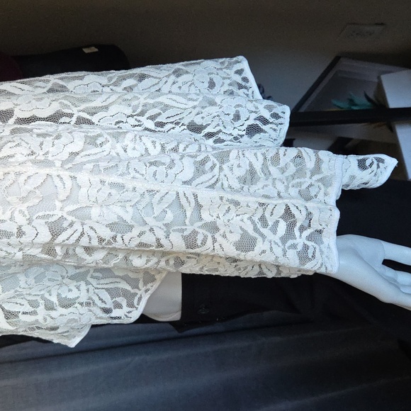 Michelle Nicole Cropped Rose Patterned Lace Top in Cream - Picture 2 of 9